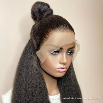 Wholesale Raw Indian Virgin Yaki Kinky Straight Human Hair Hd Full Lace Frontal Closure Wig Cheap Lace Front Wig For Black Women